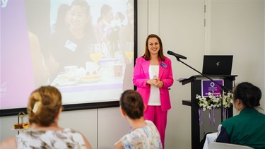 Councillor Marie Saliba speaking at the International Women's Day event held at Fairfield City HQ