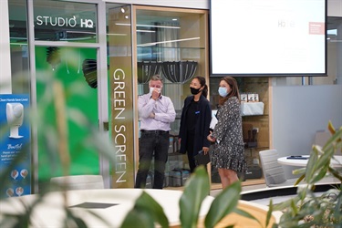 Fairfield City Council staff and guest chatting during the launch of Fairfield City HQ