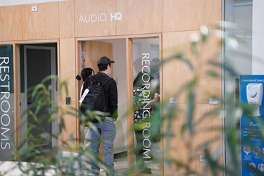 Guests standing outside Audio HQ during the launch of Fairfield City HQ