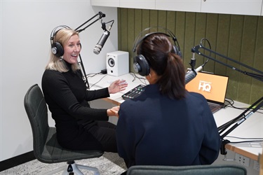 Visitors experimenting with equipment in recording studio during Fairfield City HQ launch