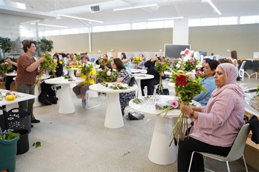 Attendees at the flower workshop for International Women's Day 2023