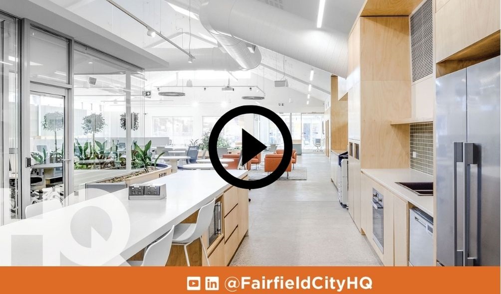 Screenshot of kitchen and meeting spaces in Fairfield City HQ