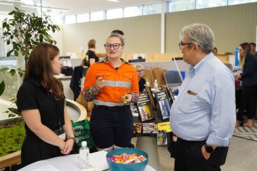 Participants chatting at SkillsRoad Expo at Fairfield City HQ