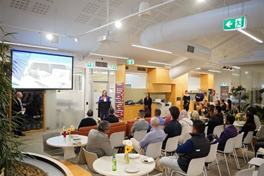 Photo of Councillor Saliba speaking at Small Business Month 2023 held at Fairfield City HQ