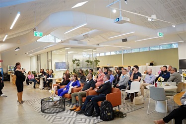 Photo of Rebecca Di Noia speaking at Small Business Month 2023 held at Fairfield City HQ