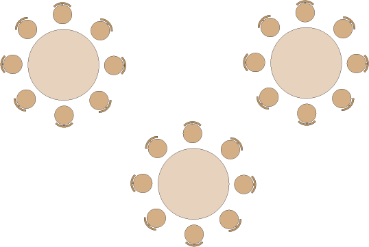 Banquet Style floor layout for Fairfield City HQ Community Space Room